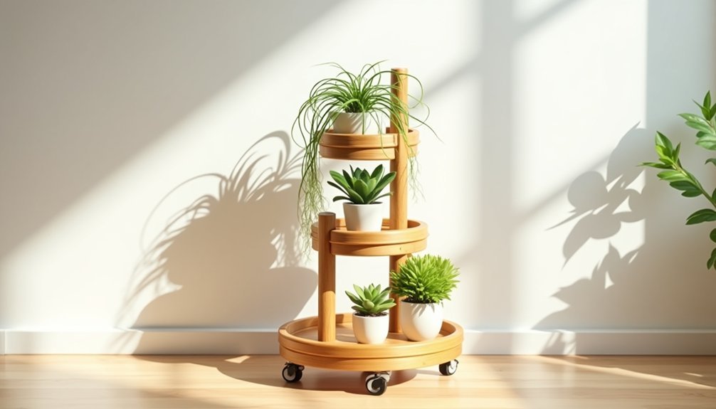 rolling bamboo plant stand